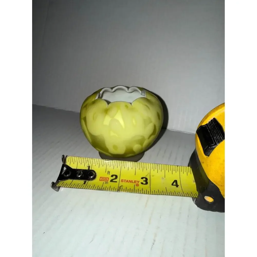 Victorian Satin Glass Cased Yellow ROSE BOWL Crimped Top 3